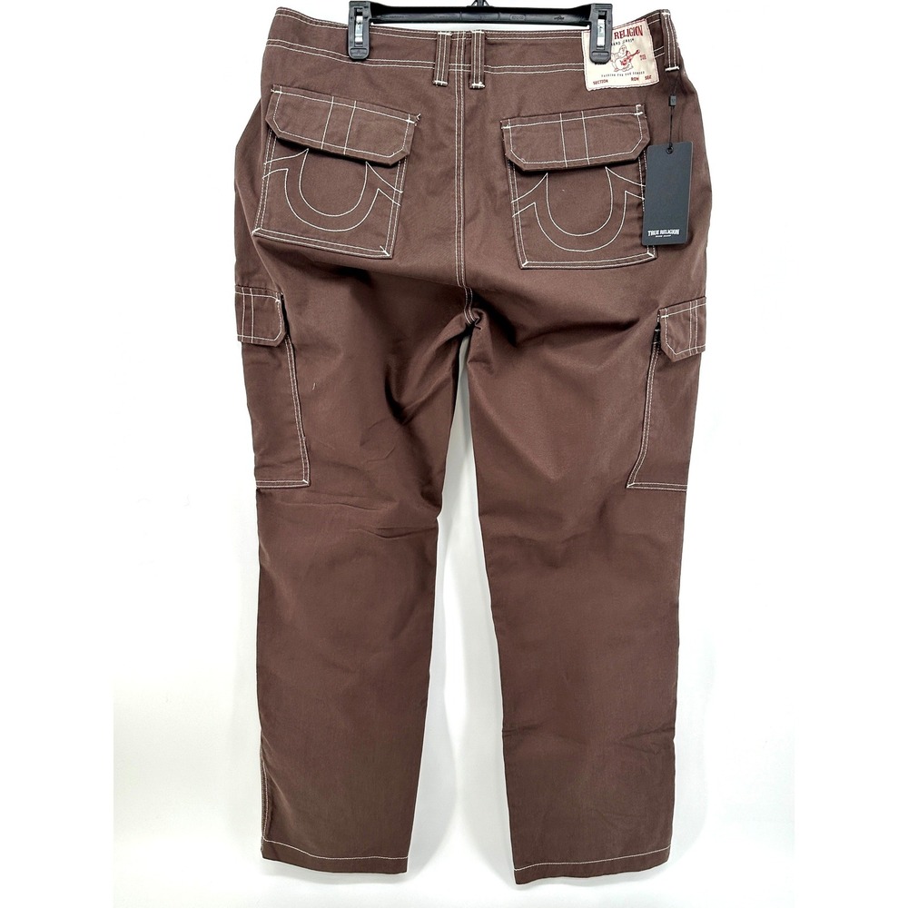 True‎ Religion Bobby Baggy Cargo Pant Men 36 Brown Solid Relaxed Fit Modern NEW